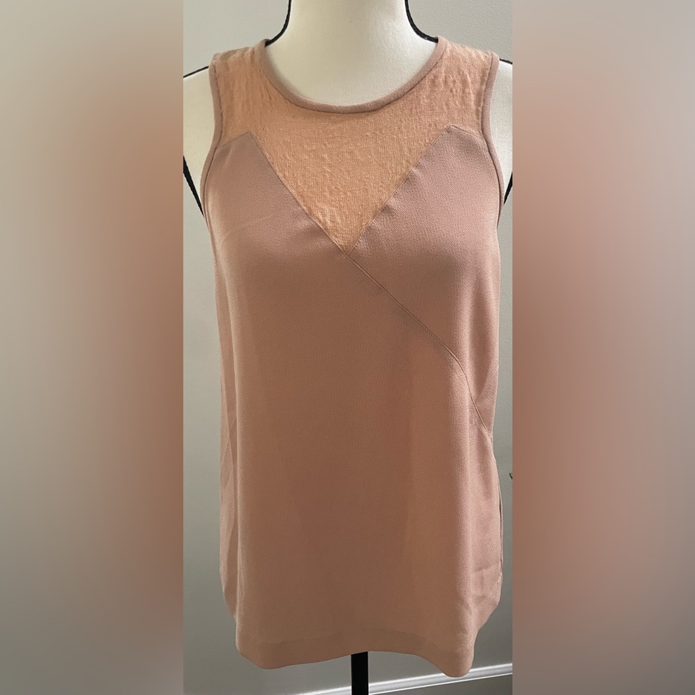 Tibi Peach Silk Sleeveless Top Lace Yoke Blouse Size 2